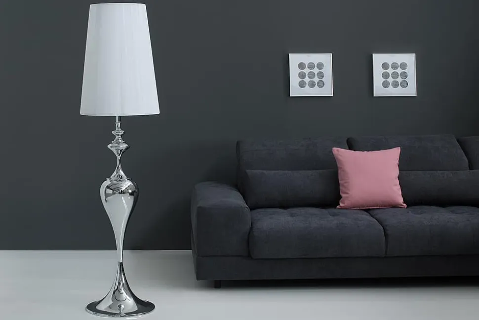 Edle Design Stehlampe LUCIE 160cm silber weiß Barock Stil Stehleuchte