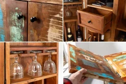 Einzigartiger Barschrank JAKARTA 100cm natur bunt recyceltes Massivholz aus Fischerbooten