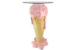 Einzigartiger Bartisch ICE CREAM 105cm beige rosa runde Tischplatte Glas handmade