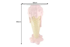 Einzigartiger Bartisch ICE CREAM 105cm beige rosa runde Tischplatte Glas handmade