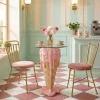 Einzigartiger Bistrotisch ICE CREAM 75cm beige rosa runde Tischplatte Glas handmade