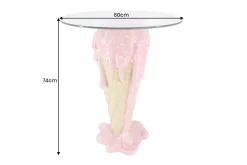 Einzigartiger Bistrotisch ICE CREAM 75cm beige rosa runde Tischplatte Glas handmade