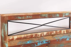 Einzigartiges Bett JAKARTA 185cm braun bunt aus recycelten Fischerbooten Massivholz