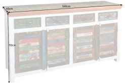 Einzigartiges Sideboard JAKARTA 160cm weiß bunt recyceltes Massivholz aus Fischerbooten