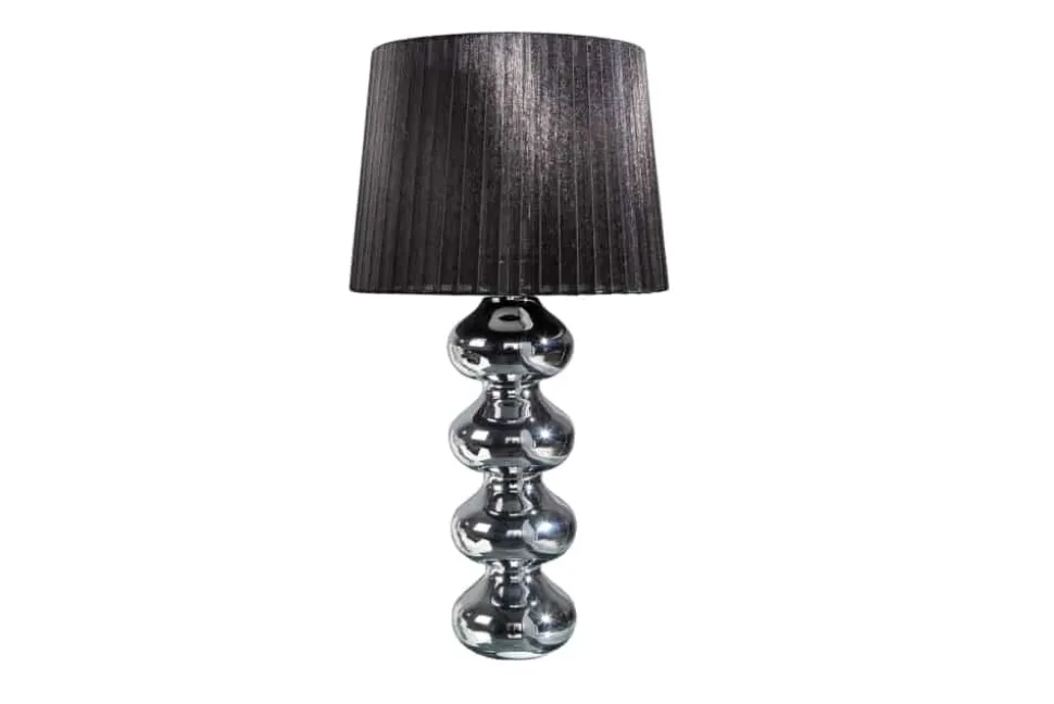 Elegante Design Tischlampe MIA 60cm silber Tischleuchte Stoffschirm