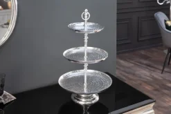 Elegante Etagere ORIENT 50cm silber im Rice Hammerschlag Design mit drei Etagen