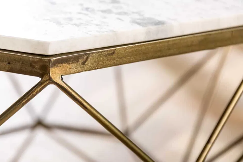 Eleganter Couchtisch DIAMOND 70cm weiß messing mit Marmorplatte