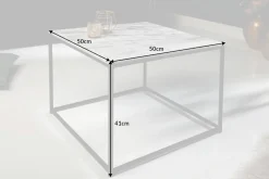 Eleganter Couchtisch ELEMENTS 50cm weiß mit polierter Marmor-Platte