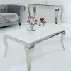 Eleganter Couchtisch MODERN BAROCK 100cm silber mit weißem Opalglas