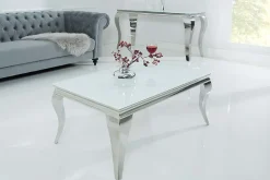 Eleganter Couchtisch MODERN BAROCK 100cm silber mit weißem Opalglas