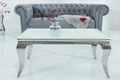 Eleganter Couchtisch MODERN BAROCK 100cm silber mit weißem Opalglas