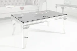 Eleganter Couchtisch MODERN BAROCK 100cm silber mit schwarzem Opalglas