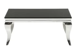 Eleganter Couchtisch MODERN BAROCK 100cm silber mit schwarzem Opalglas
