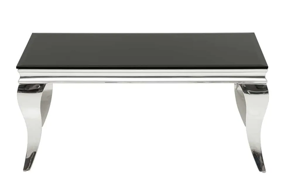 Eleganter Couchtisch MODERN BAROCK 100cm silber mit schwarzem Opalglas