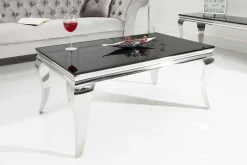 Eleganter Couchtisch MODERN BAROCK 100cm silber mit schwarzem Opalglas