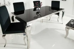 Eleganter Design Esstisch MODERN BAROCK 180cm schwarz Edelstahl Opalglas Tischplatte