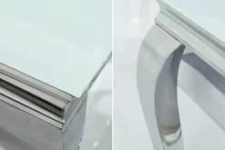 Eleganter Design Esstisch MODERN BAROCK 200cm weiß Edelstahl Opalglas Tischplatte