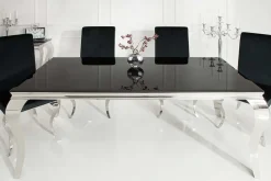Eleganter Design Esstisch MODERN BAROCK 200cm schwarz Edelstahl Opalglas Tischplatte