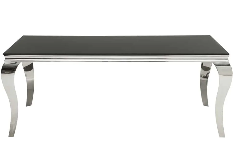 Eleganter Design Esstisch MODERN BAROCK 200cm schwarz Edelstahl Opalglas Tischplatte