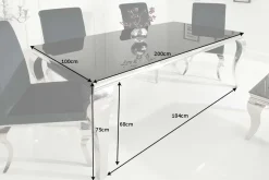 Eleganter Design Esstisch MODERN BAROCK 200cm schwarz Edelstahl Opalglas Tischplatte