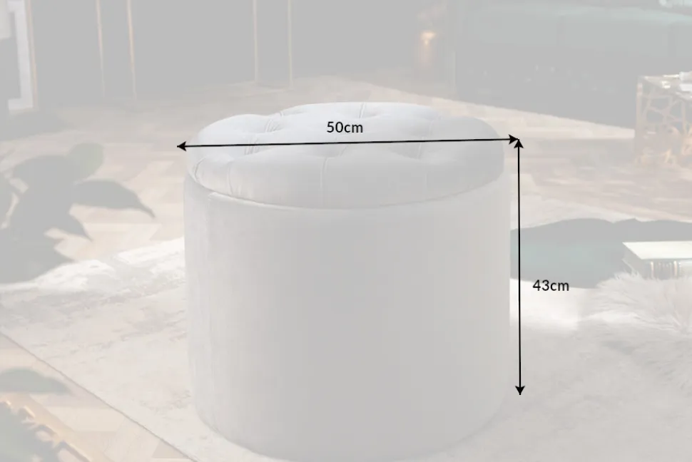 Eleganter Hocker MODERN BAROCK 50cm silbergrau Samt Aufbewahrungkorb