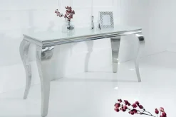 Eleganter Konsolentisch MODERN BAROCK 145cm weiß Opalglas Edelstahlbeine