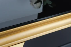 Eleganter Konsolentisch MODERN BAROCK 145cm schwarz gold Opalglas Edelstahlbeine