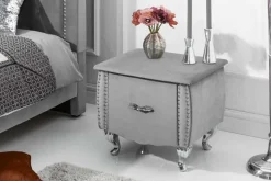 Eleganter Nachttisch EXTRAVAGANCIA 50cm silbergrau Samt Nachtkommode mit Schublade