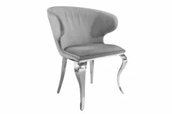 Eleganter Stuhl MODERN BAROCK II edel-grau Samt Edelstahlbeine