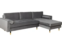 Elegantes Ecksofa COZY VELVET 260cm grau Samt Federkern 3-Sitzer