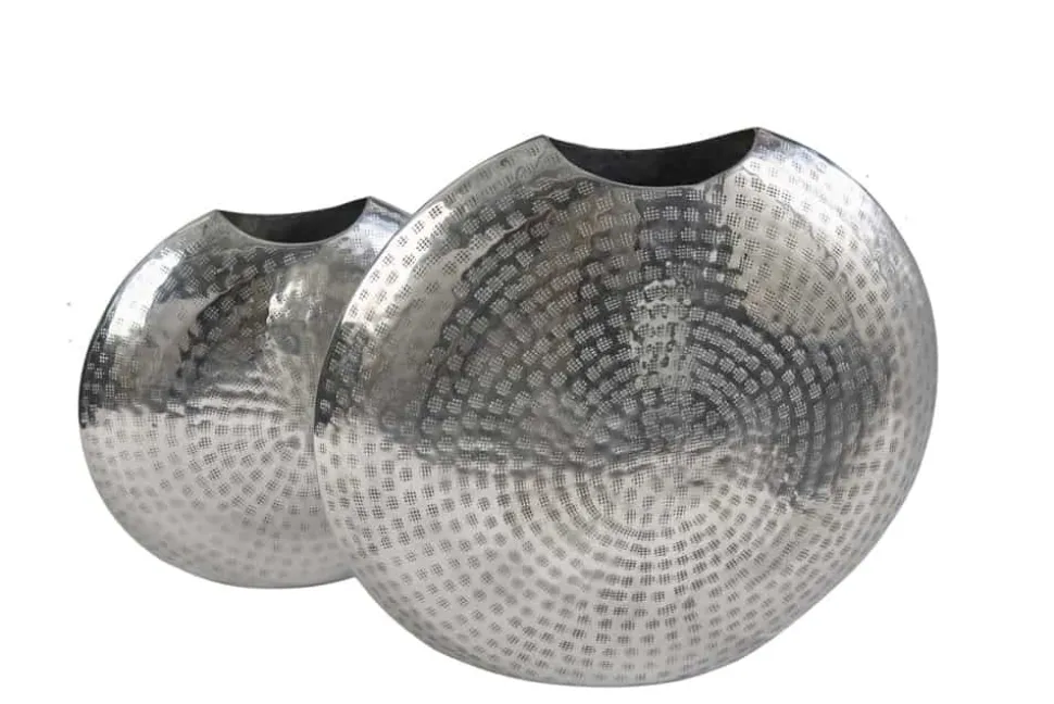 Elegantes Vasen 2er Set ORIENTAL 44cm silber im Grid Hammerschlag Design