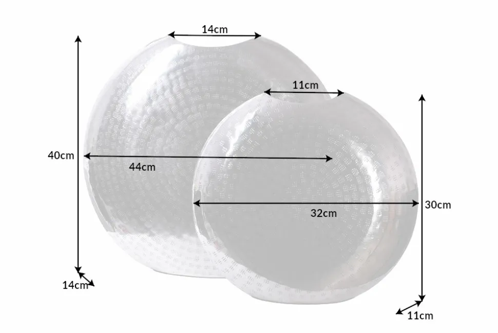 Elegantes Vasen 2er Set ORIENTAL 44cm silber im Grid Hammerschlag Design