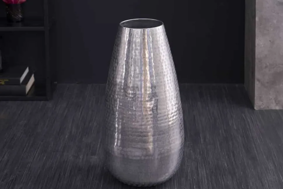 Elegante Vase ORIENT 50cm silber im Grid Hammerschlag Design