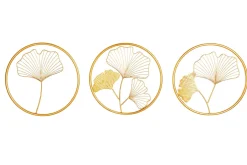 Elegante Wanddeko 3er Set GINKGO 40cm gold in filigraner Blattform