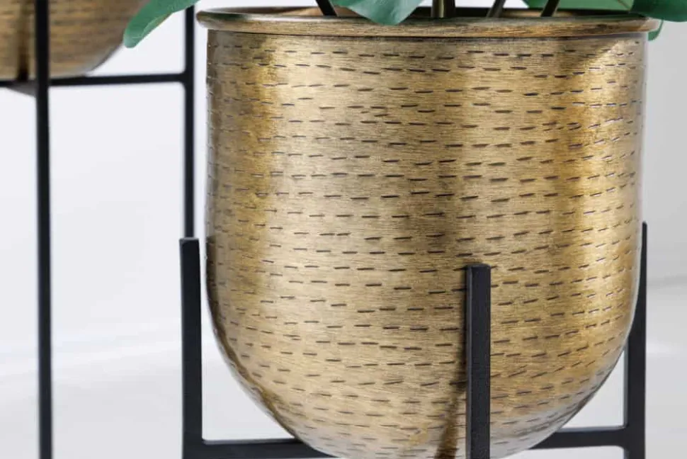 2er Set Blumentopf UNIT 70/50cm gold schwarz Metall Hammerschlag Design
