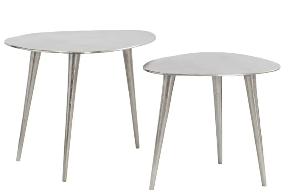 2er Set Couchtisch ELEMENTS 50cm silber Metall Handarbeit