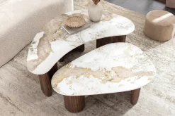 2er Set Couchtische OSAKA 120cm weiß Pandora Keramik Walnuss