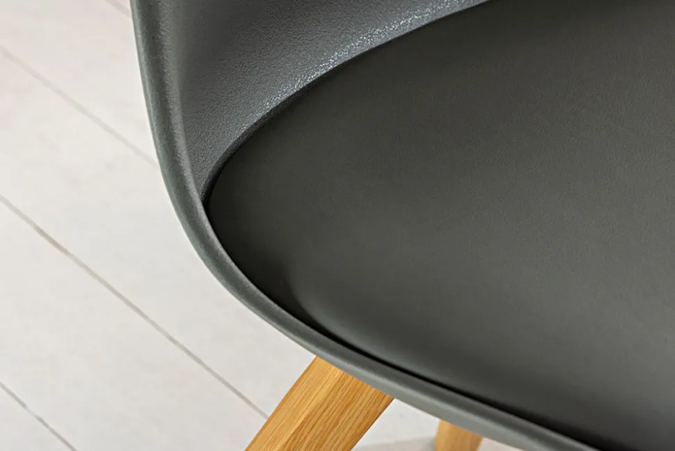 2er Set Design Stuhl SCANDINAVIA MEISTERSTÜCK grau Kunstleder natur Metall Eichen-Optik