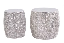 2er Set filigraner Design Couchtisch ABSTRACT LEAF antik silber Handarbeit rund