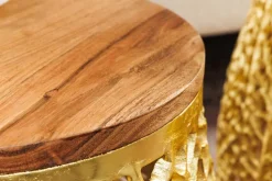 2er Set Filigraner Design Couchtisch ABSTRACT LEAF gold Akazienholz Handarbeit Metall rund