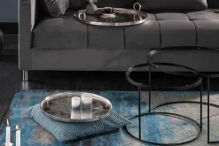 2er Set Runde Couchtische ELEMENTS 65cm silber schwarz Metall Tablett Beistelltisch