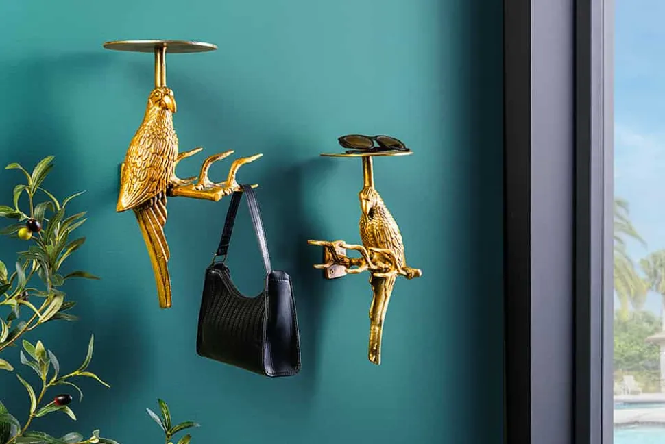 2er Set Wandgarderobe WILDLIFE BIRDS 45cm gold Metall Hammerschlag Design handmade