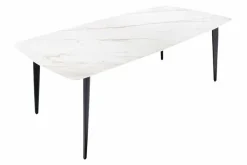 Esstisch MILANO 160cm weiß Marmor Keramik schwarzes Metallgestell