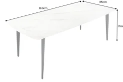 Esstisch MILANO 160cm weiß Marmor Keramik schwarzes Metallgestell