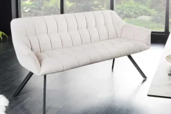 Esszimmer Sitzbank PAPILLON 165cm champagner beige mit Lehnen schwarzes Metallgestell