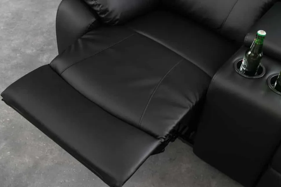 Exklusiver 2er Kinosessel HOLLYWOOD 190cm schwarz mit Liegefunktion und Getränkehalter