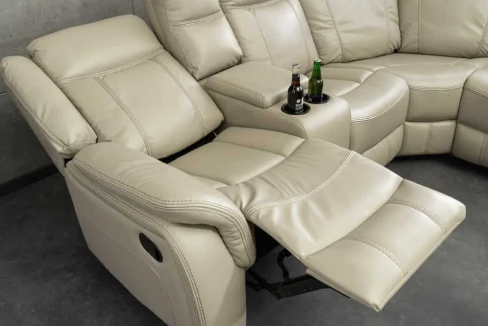Exklusiver 5er Kinosessel HOLLYWOOD beige Ecksofa Getränkehalter Stauraum