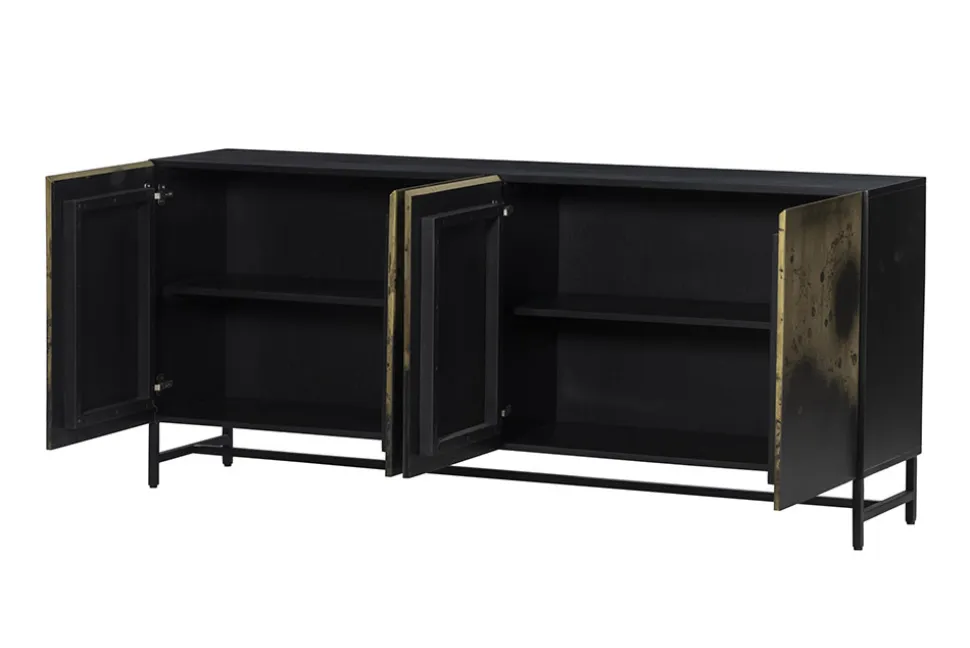 Exklusives Sideboard OXID 180cm schwarz gold massives Mangoholz Metall Soft Close