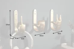 Extravagante Kleiderhaken FINGERS gold Metall-Aluminium 3er Set Wandgarderobe