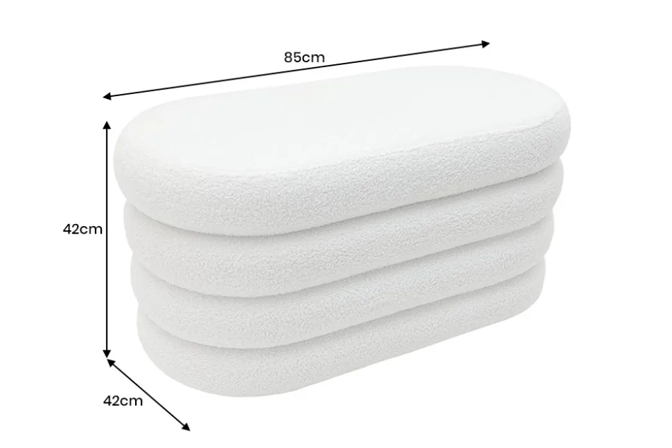 Extravagante Polsterbank VOGUE 85cm weiß Bouclé Sitzbank mit Stauraum